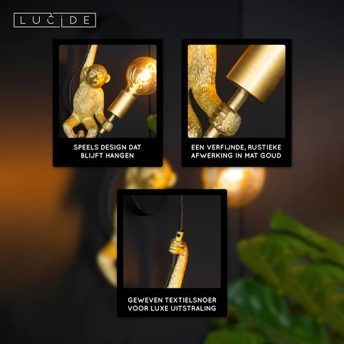 Lucide EXTRAVAGANZA CHIMP - Wandlamp - 1xE27 - Zwart - USP